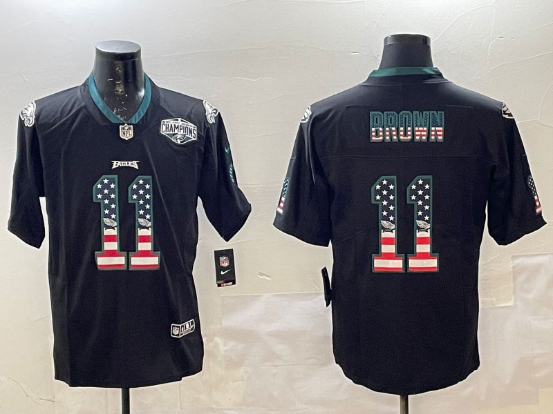 Men Philadelphia Eagles 11 Brown Black National Flag 2025 Nike Vapor Limited NFL Jersey style 6